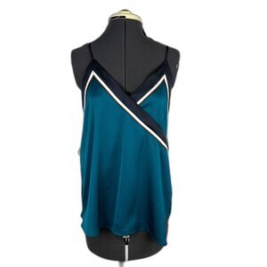 Ann Taylor LOFT Satin Cami XS Borderline Faux Wrap Dark Teal Spaghetti Strap